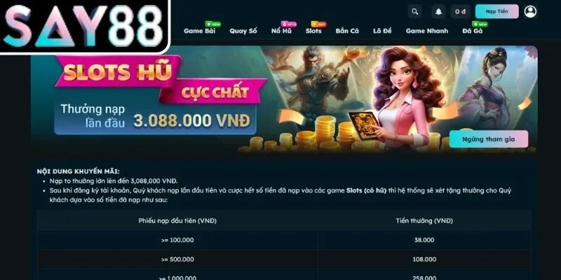 Thưởng nạp slot lên đến 3.088.000 VND